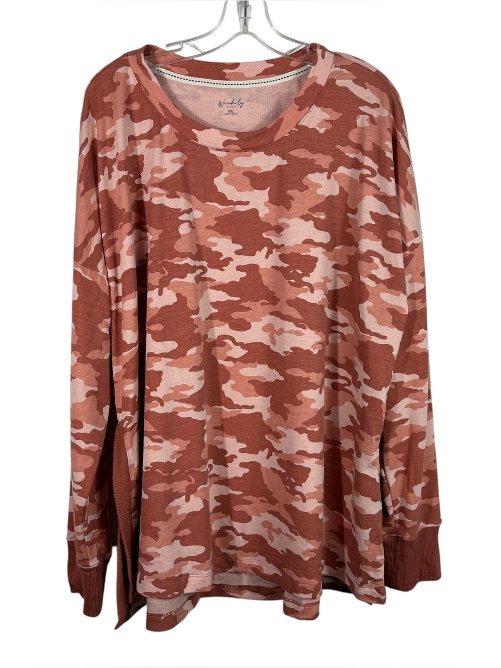Wonderly Pink Camo Camouflage Oversized Longline Crewneck Sweatshirt XXL 2XL